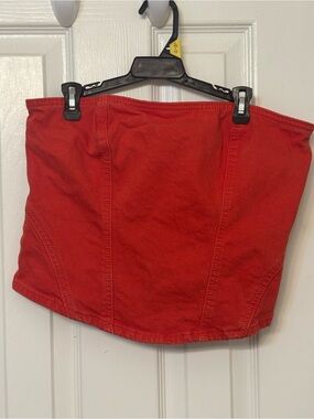 Red Strapless Denim Shirt